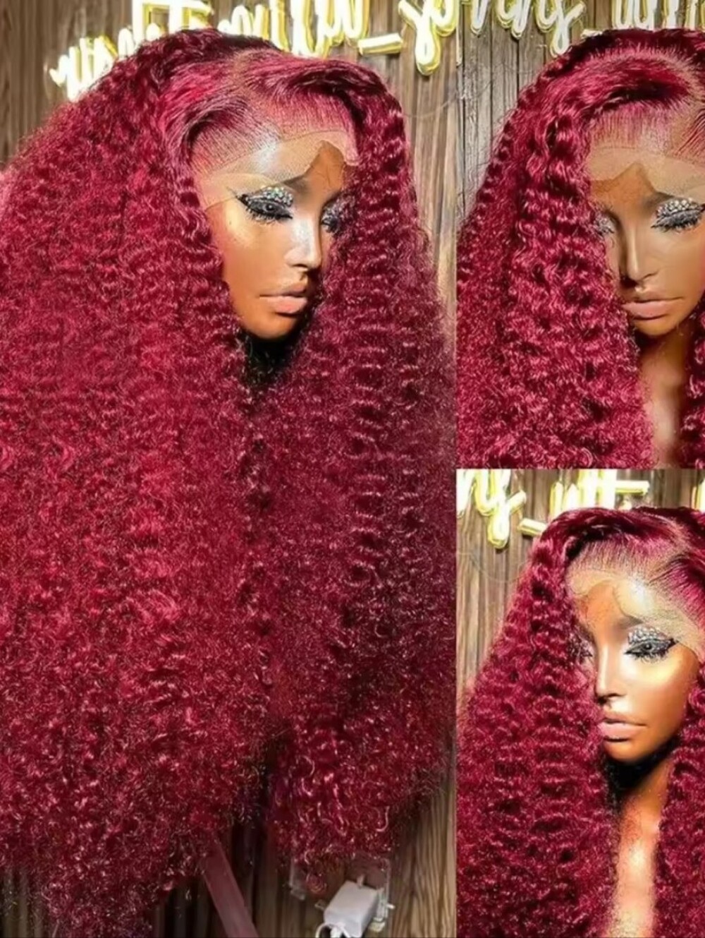 Women's 20" Inch Burgundy Deep Wave Frontal Wig Human Hair